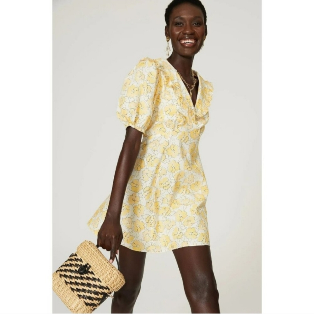 RIXO Yellow Floral Mini Dress